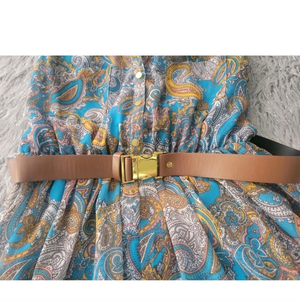 NEW H&M Paisley Sheer Sleevless Belted Midi Fress Blue Festival Boho Fairycore 8 - Picture 4 of 13